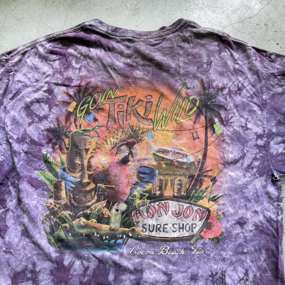 Ron Jon Surf Shop Goin Tiki Wild Purple Tie Dye Graphic T-Shirt Mens XL Surf Y2K